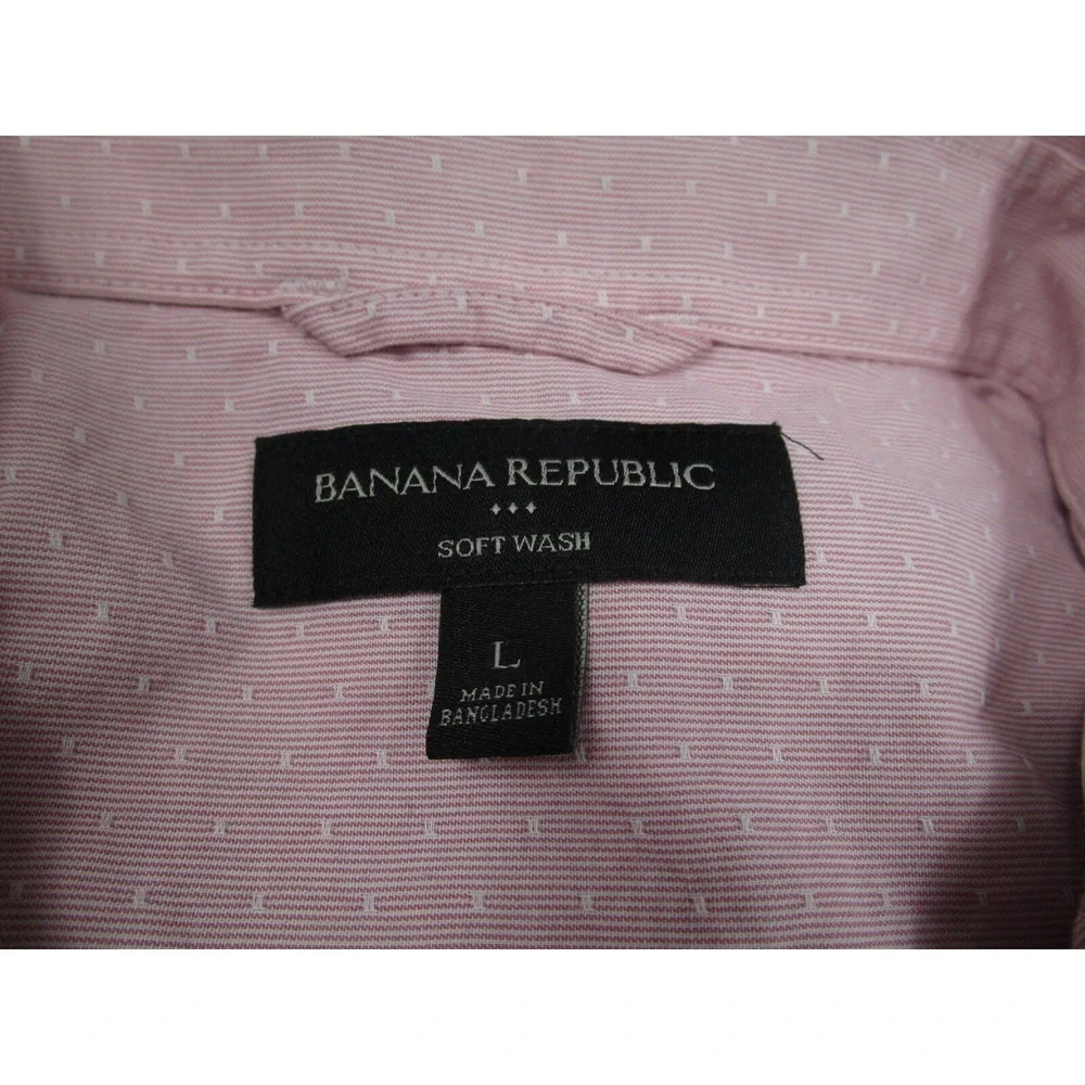 Banana Republic Shirt Mens Large Pink Geometric Soft‎ Wash Button Up Pockets